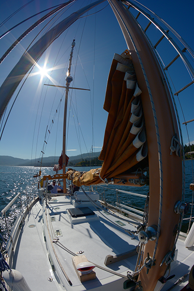 Wide angle view of the Ingrid Princess vintage sailboat